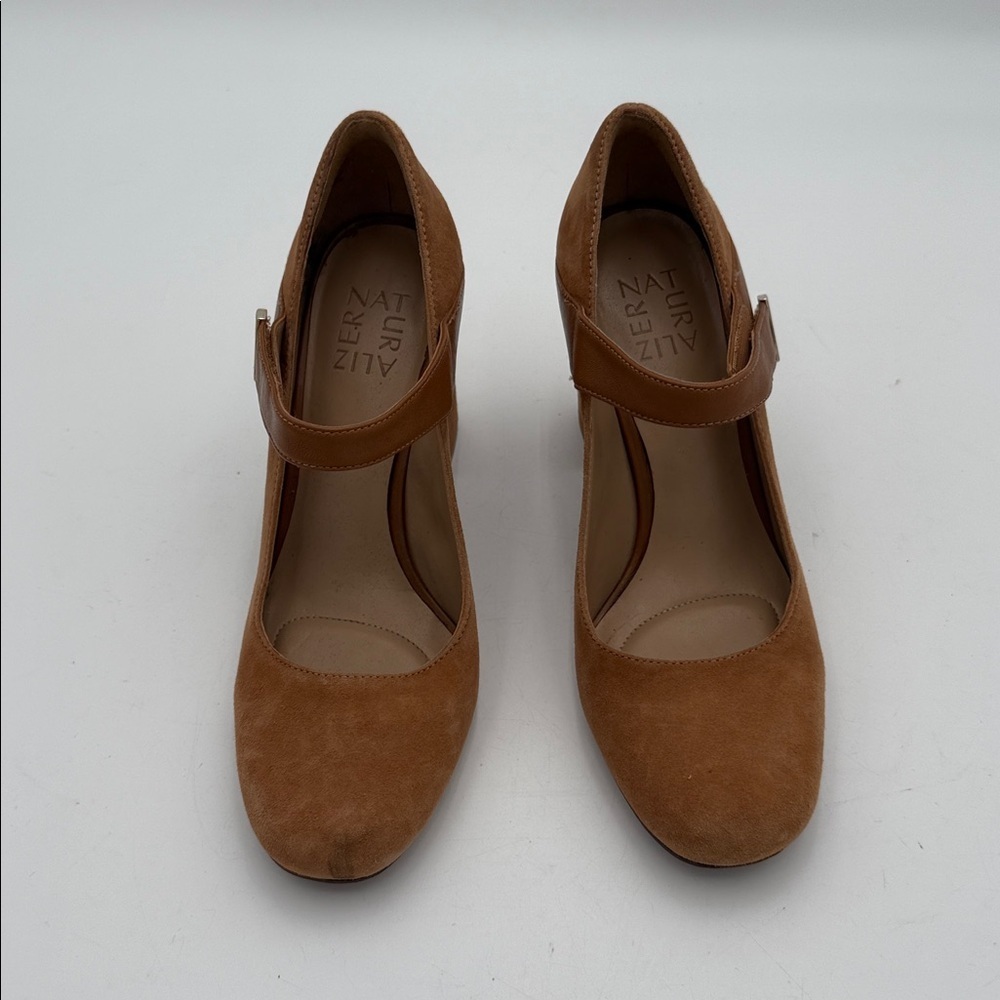 Naturalizer Elegant Tan Block Heel Mary Jane Shoes women 7.5 leather suede Y2K - Picture 3 of 14